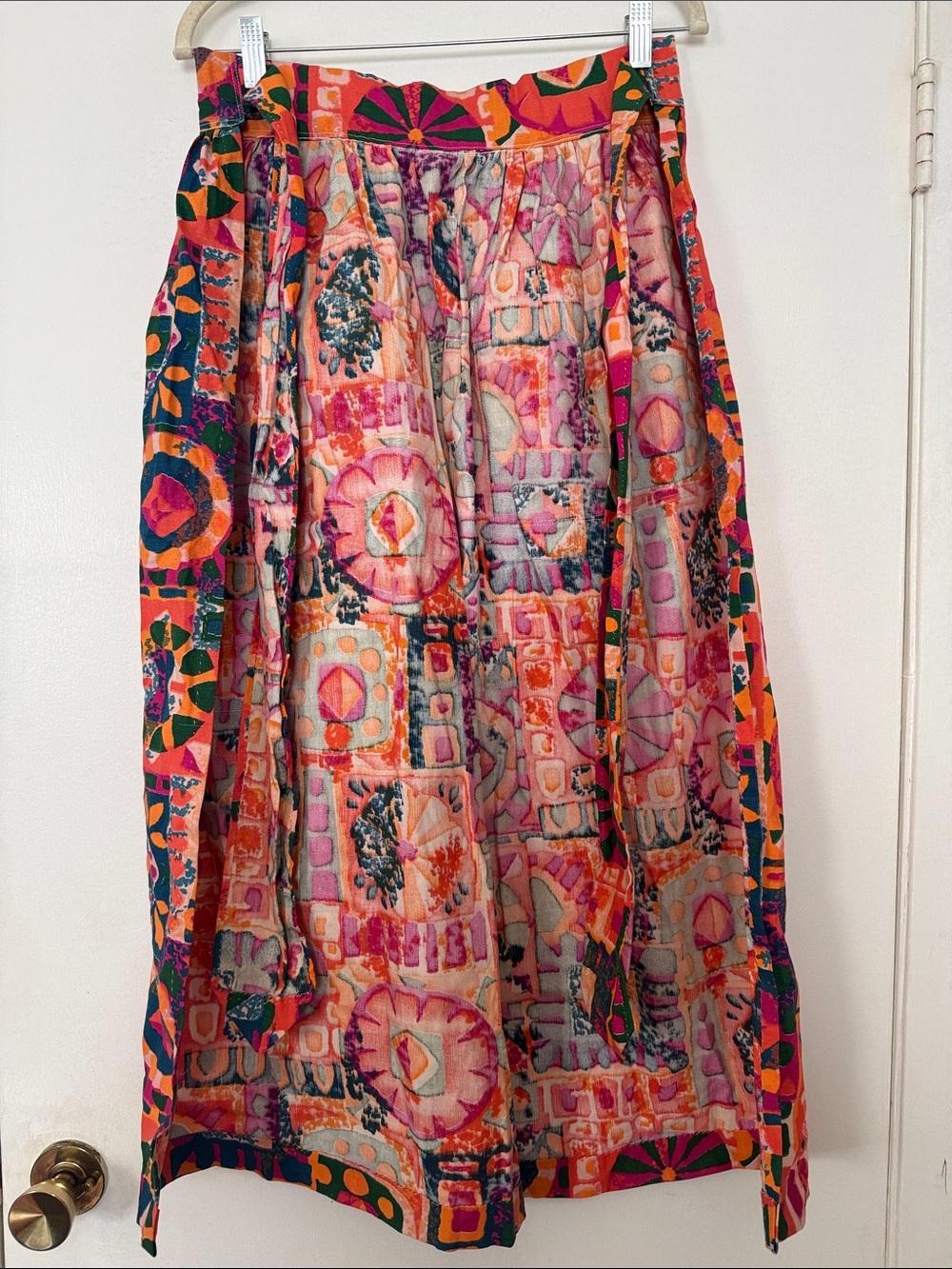 Vibrant Geometric Print Kitchen Apron Skirt - Pink Orange Green - Picture 2 of 3